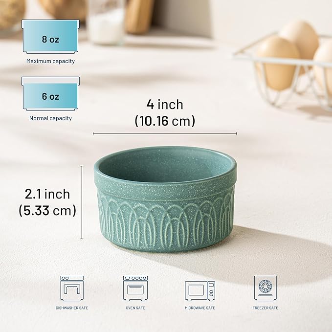 DAFUCERAMIC Ramekins 8 Oz Oven Safe, Ceramic Creme Brulee Souffle Dishes, Pudding Custard Cups Ramekin For Baking, Small Dipping Sauce Bowls, Set of 6, Microwave and Dishwasher Safe (Assorted Neutrals)