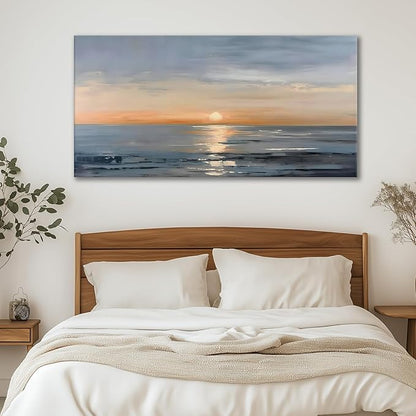 JLXART Landscape Canvas Painting Ocean Sunrise Wall Art Scenery Framed Artwork for Bedroom Office Home Decoration Art 20"x40"