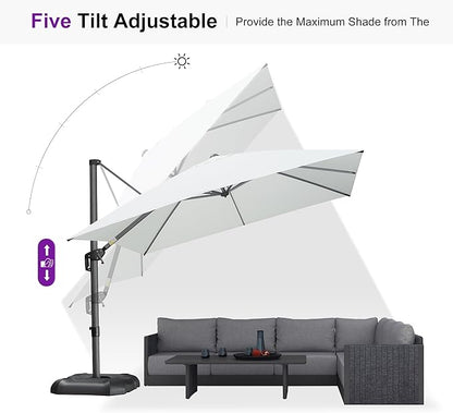 PURPLE LEAF 10'×10' Patio Umbrella with Base and Cover Outdoor Large Offset Cantilever Umbrella Heavy Duty Sun Umbrella for Garden Deck Pool Patio White