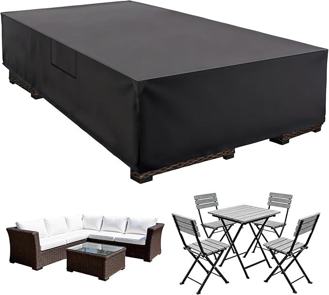 DUMOS Outdoor Furniture Cover Rectangular Heavy Duty 600D Waterproof UV Resistant Patio Sofa Couch Sectional Cover for Deck Table Chairs Backyard Dining Sets, 126"L x 63"W x 28"H, Classic Black
