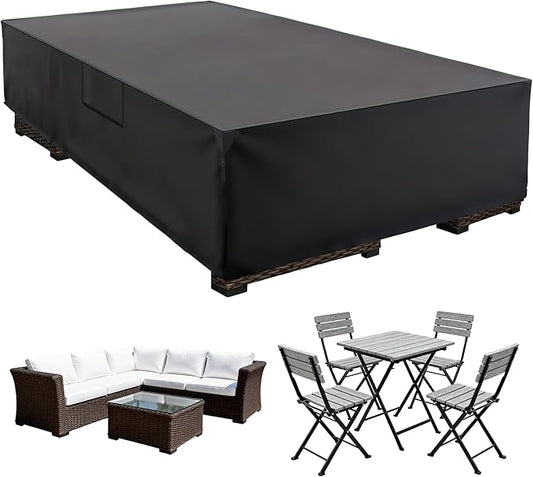 DUMOS Outdoor Furniture Cover Rectangular Heavy Duty 600D Waterproof UV Resistant Patio Sofa Couch Sectional Cover for Deck Table Chairs Backyard Dining Sets, 126"L x 63"W x 28"H, Classic Black