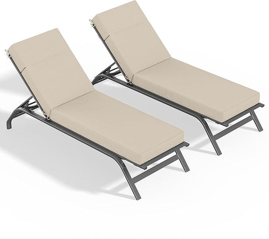 2 Pcs Chaise Lounge Cushions Outdoor, 72" L X 21" W X 4" D Lounge Chair Cushions for Outdoor Furniture, High-Density Foam Patio Chaise Cushion-Waterproof Fade-Resistant ThickPatio lounge chair cushion