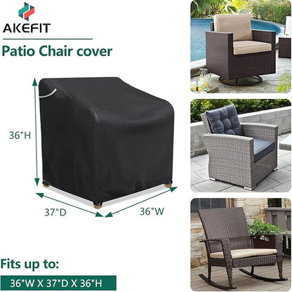 AKEfit Patio Chair Covers for Outdoor Furniture Waterproof 2 Pack,Heavy Duty Outdoor Chair Covers Waterproof for Lawn Lounge Seat, Wicker, Adirondack&Rocking Chairs,Black-36Wx37Dx36H inches