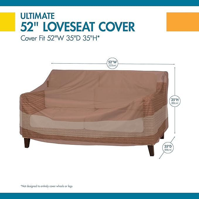 DUCKCOVERS ULV543735 Ultimate 54 in. W Patio Loveseat Cover, x 37" D x 35" H, Mocha Cappuccino, Patio Furniture Covers