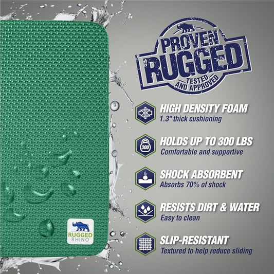 RUGGED RHINO Heavy Duty Patent Pending Kneeling Pad, Shock Absorbent Thick Knee Pads, Holds Up to 300 lbs, Protect Knees from Hard Concrete Surfaces, For Mechanics, Yard Gardening, Gym, Pine Green