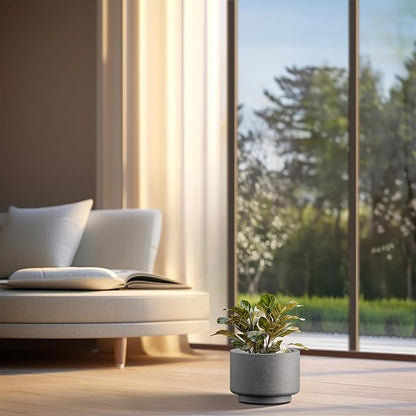 Kante 10 Inch Dia Concrete Planter, Round Pedestal Design Garden Pot for Indoor Outdoor Plants, Modern Flower Pot with Drainage Hole and Rubber Plug, Natural Concrete
