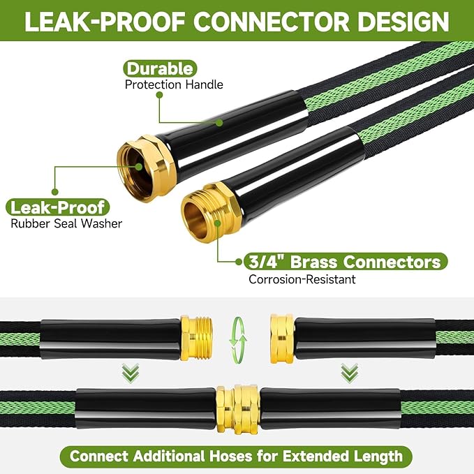 Garden Hose 100 ft Flexible Non-Expandable Water Hose Kink-Free Lightweight Leak-Proof High Pressure Durable Outdoor Portable Fabric Hoses Pipe with 3/4” Sturdy Fittings for Yard Lawn Car Wash