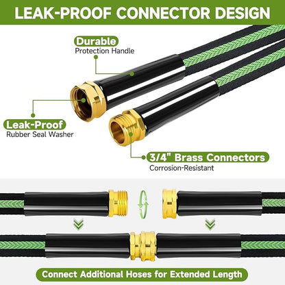 Garden Hose 100 ft Flexible Non-Expandable Water Hose Kink-Free Lightweight Leak-Proof High Pressure Durable Outdoor Portable Fabric Hoses Pipe with 3/4” Sturdy Fittings for Yard Lawn Car Wash