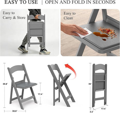 Nazhura Garden and Patio Folding Chair Set of 4 for Events and Wedding, Lightweight with Padded Seat, Water-Proof, Double Braced Frame, Non-Slip Feet, 900LB Capacity (Grey)