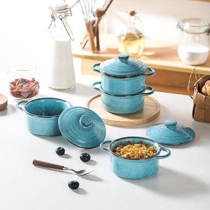 12 oz Mini Cocotte Set of 4, Ceramic Casserole Dishes with Lids & Handles | Reactive Glaze, Individual Baking & Serving, Ideal for Pot Pies, French Onion Soup, Casseroles & Baked Pasta, Oven Safe