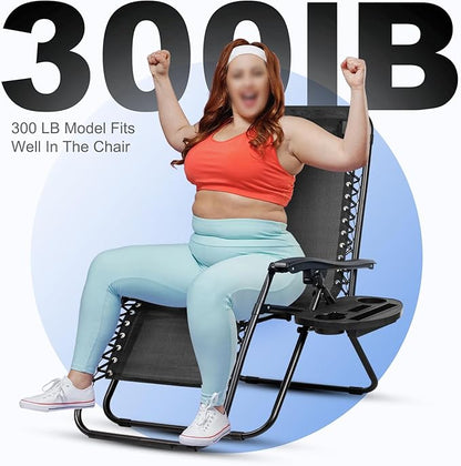 Nazhura Set of 2 Relaxing Recliners Patio Chairs Adjustable Steel Mesh Zero Gravity Lounge Chair Beach Chairs with Pillow and Cup Holder Black