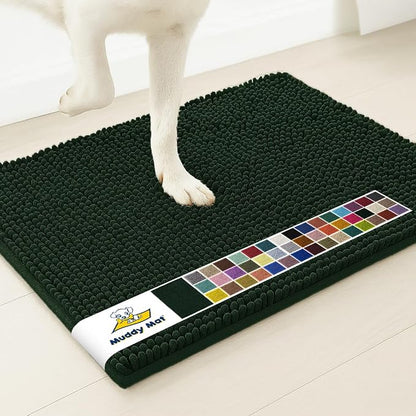 Muddy Mat® | Super Water Absorbent Door Mat Indoor, Microfiber Quick Dry Chenille Entryway Rug,Slip Resistant Front Door Mat,Indoor Mats for Entryway,Machine Washable Pet Rug, Hunter Green 32" x 40"