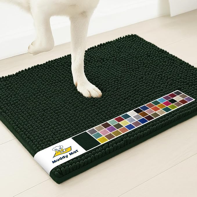Muddy Mat® | Super Water Absorbent Door Mat Indoor, Microfiber Quick Dry Chenille Entryway Rug,Slip Resistant Front Door Mat,Indoor Mats for Entryway,Machine Washable Pet Rug, Hunter Green 48" x 60"