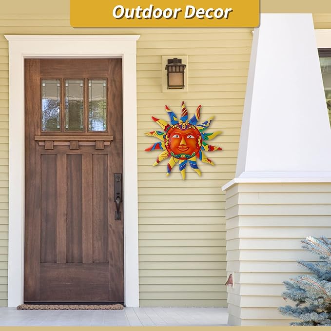 VEWOGARDEN 13" Metal Sun Wall Art Decor Hanging for Indoor Outdoor Home Garden Christmas Gifts Colorful Sun Face Sculptures & Statues Yellow