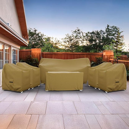 Covers & All Patio Furniture Cover Set, 6 Piece Outdoor Furniture Covers, Water-Repellent UV & Weather Resistant Covers for Sofa, Chairs & Coffee Table with Elastic Tie-Downs & Padded Handles