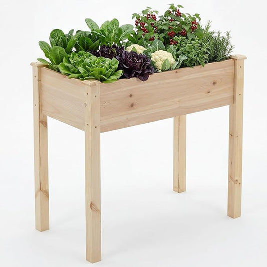 NEWBULIG Raised Garden Bed with Legs 34x18x30in,Elevated Wood Planter Box Stand for Outdoors Garden Balcony Courtyard, Natural Wood 400 Pound Capacity, for Planting Herbs Flowers Vegetables