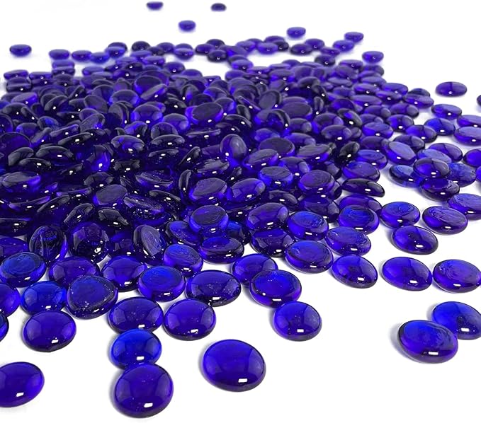 Houseables Glass Beads for Vases, Marbles for Vases, Glass Marbles, Filler, Blue Beads, Flat, Blue Gems, Crafts, Pebbles, Stones, Decorative Rocks, Plants, Florist, Floral, Fishbowl, 10 LBS, 1000PC