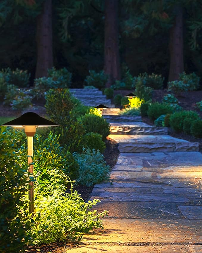 Low Voltage Landscape Path Lights, Aluminum Pathway Area Light, Replaceable 3W Warm White G4 LED Bulb, Extended Pole and Stake Included for Low Voltage Landscape Lighting, 2-Pack