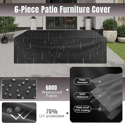 Aoxun 6 Pieces Patio Furniture Set Wicker Rattan Outdoor Sectional Conversation Set with Coffee Table and 4” Thickened Cushions, Gray (Waterproof Cover Included)
