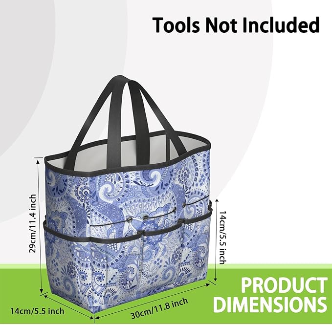 Paisley Garden Tool Bag - Waterproof Garden Tote with 8 Pockets, Large Storage Home Organizer Gardening Tool Oxford Bag for Garden Tools Kits Holder, Ideal Outdoor Gardening Gift for Women & Men