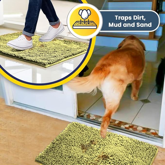 Muddy Mat® | Super Water Absorbent Door Mat Indoor, Microfiber Quick Dry Chenille Entryway Rug, Slip Resistant Front Door Mat, Indoor Mats for Entryway, Machine Washable Pet Rug, Yellow 24" x 44"