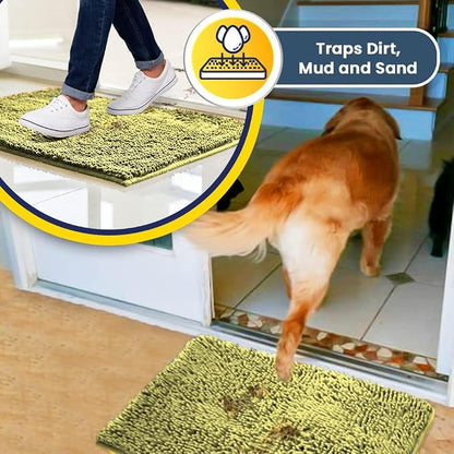 Muddy Mat® | Super Water Absorbent Door Mat Indoor, Microfiber Quick Dry Chenille Entryway Rug, Slip Resistant Front Door Mat, Indoor Mats for Entryway, Machine Washable Pet Rug, Yellow 19"x30"