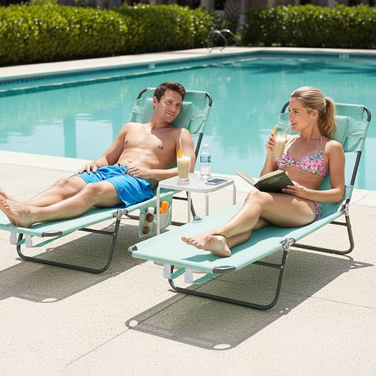 SunnyFeel Lounge Beach Chair for Adults with Face Hole, Reclining Beach Chairs Lay Flat, Sun Face Down Tanning Chair, Portable Folding Camping Cot for Outside Pool, Sunbathing, Reading