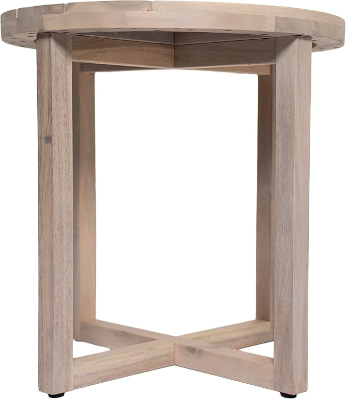 Christopher Knight Home Jara Outdoor Round Side Table, Slat Panel Small Coffee Table, Acacia Wood Side Desk for Backyard Balcony Garden, Weather Resistant Patio End Table, Light White
