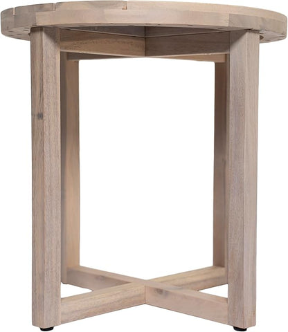 Christopher Knight Home Jara Outdoor Round Side Table, Slat Panel Small Coffee Table, Acacia Wood Side Desk for Backyard Balcony Garden, Weather Resistant Patio End Table, Light White