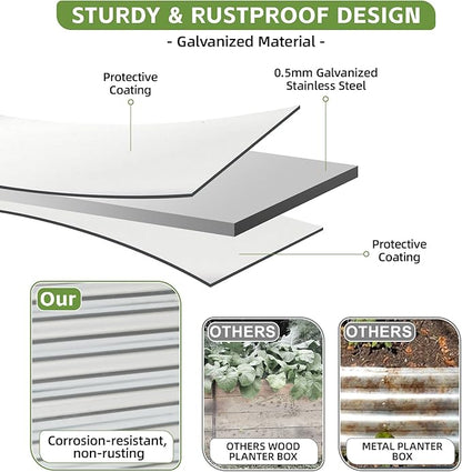 4x2x2ft (2 Pack) Raised Garden Bed - Galvanized Deep Root Planter Boxes Outdoor with Wing Nuts and Safety Edges for Gardening Vegetables, Flowers, Herbs, Succulents - Silver
