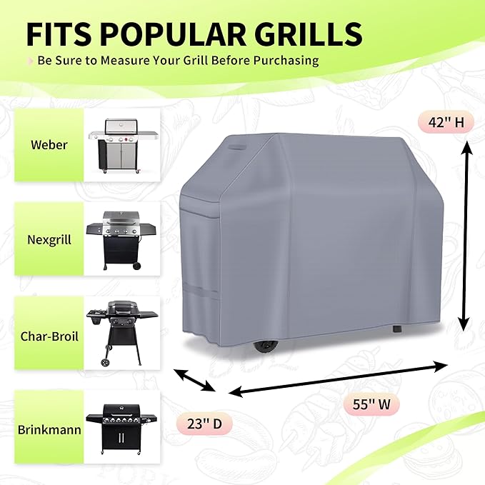 NEXCOVER Barbecue Gas Grill Cover - 55 Inch Waterproof Outdoor Heavy Duty BBQ Cover, Fade & Weather Resistant Upgraded Material, Barbecue Cover for Weber, Brinkmann, Char Broil and More