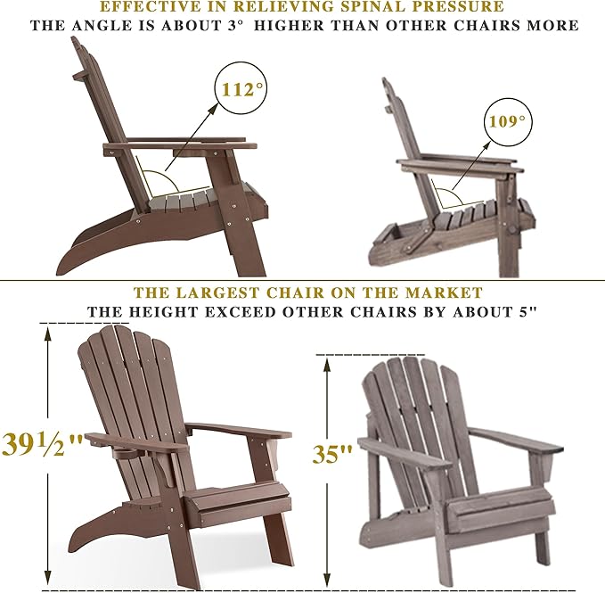 Psilvam Adirondack Chair, Oversized Poly Lumber Fire Pit Chair with Cup Holder, 350Lbs Support Patio Chairs for Garden, Weather Resistant Outdoors Seating, Relaxing Gift for Father & Mother (Brown)