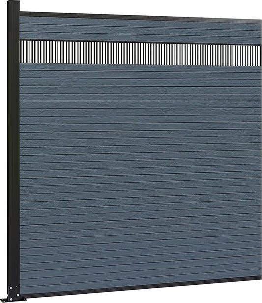 6 Feet×6 Feet Privacy Fence, Outdoor Wood Plastic Composite Fence Panel, Waterproof Security Barriers Fencing, WPC (Gray, Vertical (1 Panel - 1 Post))