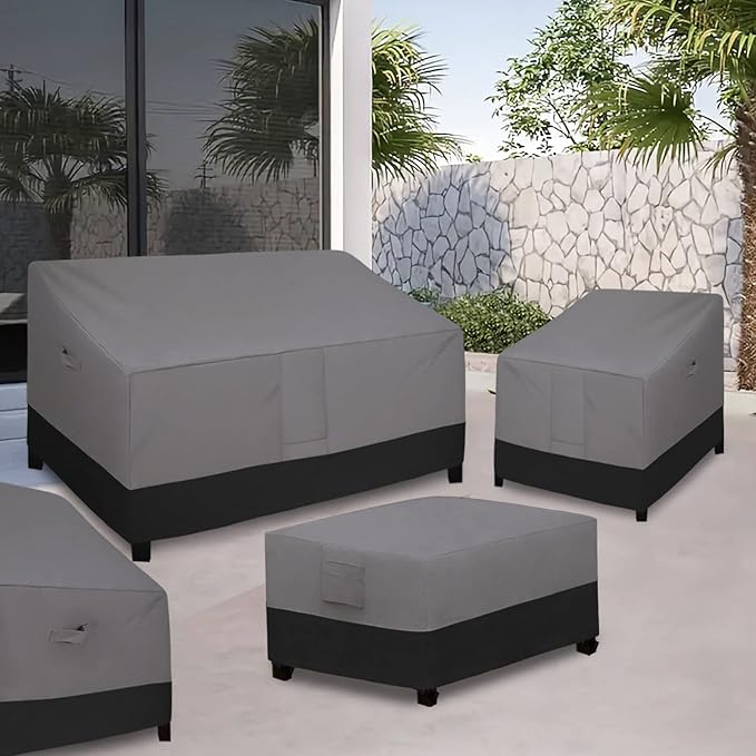 Easy-Going Patio Coffee Table Cover Small Outdoor Rectangular Table Cover, UV Resistant Waterproof Patio Furniture Cover (42"Lx24"Wx16"H, Gray/Black)