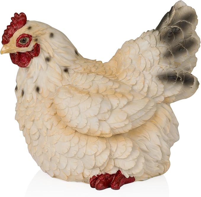 Alpine Corporation WFM100HH-WT 8" Life-Like Resting Hen Garden Statue – Indoor Outdoor Rustic White Hen Sculpture, Durable Weather-Resistant Polyresin for Yard, Patio, Porch, Pathway, or Home Décor