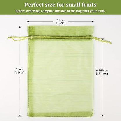 100Pcs Fruit Protection Bags, 4×6inch Fruit Netting Bags for Fruit Trees, Green Fruit Netting Cover Drawstring Mesh Bags Pest Barrier for Strawberry Blueberry Small Fruit