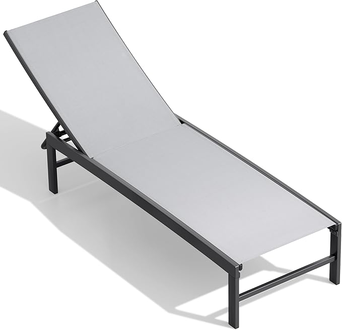 Crestlive Products Chaise Lounge Chair Outdoor, Adjustable 5 Positions Pool Tanning Recliner, Outdoor Lounge Furniture Perfect for Patio, Beach, Yard, Pool