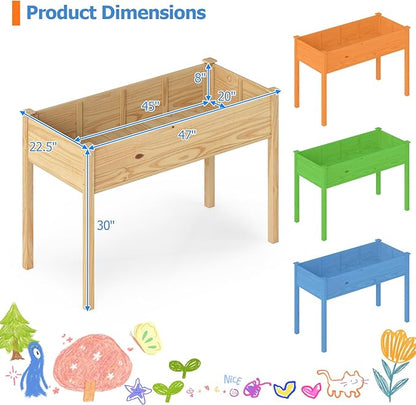 COSTWAY Raised Garden Bed, Elevated Wood Planter Box Stand with Legs for Vegetables, Flowers & Herbs, Standing Growing Bed for Backyard, Patio, Balcony, 47" x 22.5" x 30", Natural