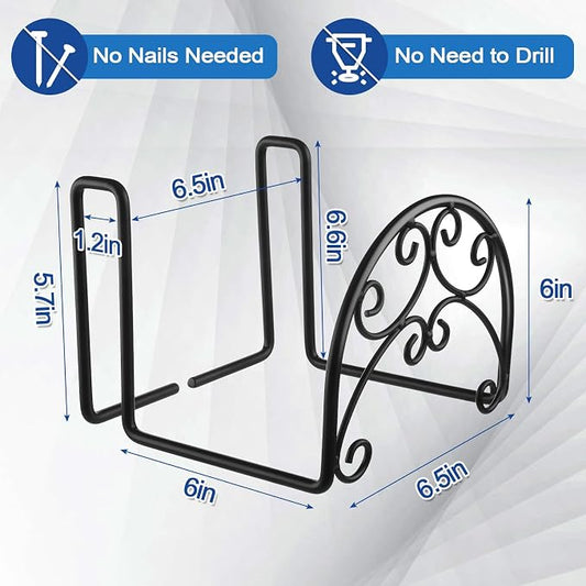 Wonderjune 2 Pcs Hose Holder Wall Mount Garden Heavy Duty Hanger Fits 3/4 Inch to 1-1/4 Inch Railing for Expandable Hose Reel Water Pocket Flexible Hook(Black)