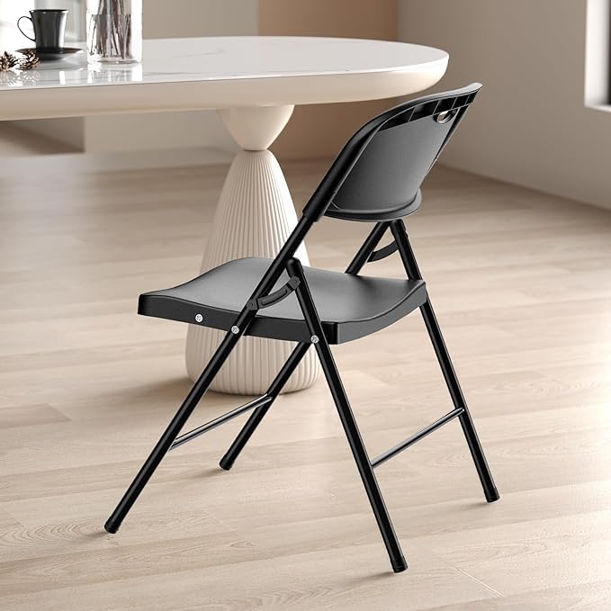 Nazhura 350 Weight Limit Heavy Duty Plastic Folding Chair with Reinfoced Steel Frame for Indoor and Outdoor, Wedding, Party, Restaurant, Meeting Room, Patio and Garden (8, Black)