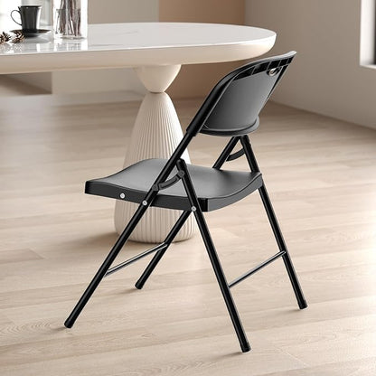 Nazhura 350 Weight Limit Heavy Duty Plastic Folding Chair with Reinfoced Steel Frame for Indoor and Outdoor, Wedding, Party, Restaurant, Meeting Room, Patio and Garden (6, Black)
