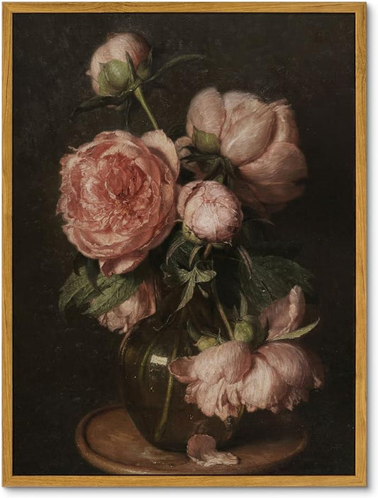 InSimSea Framed Canvas Prints Art Vintage Decor, Flower Wall Art Home Decor, Peonies by Eduard von Grützner Prints for Kitchen Office Farmhouse Bathroom, 12"x16"