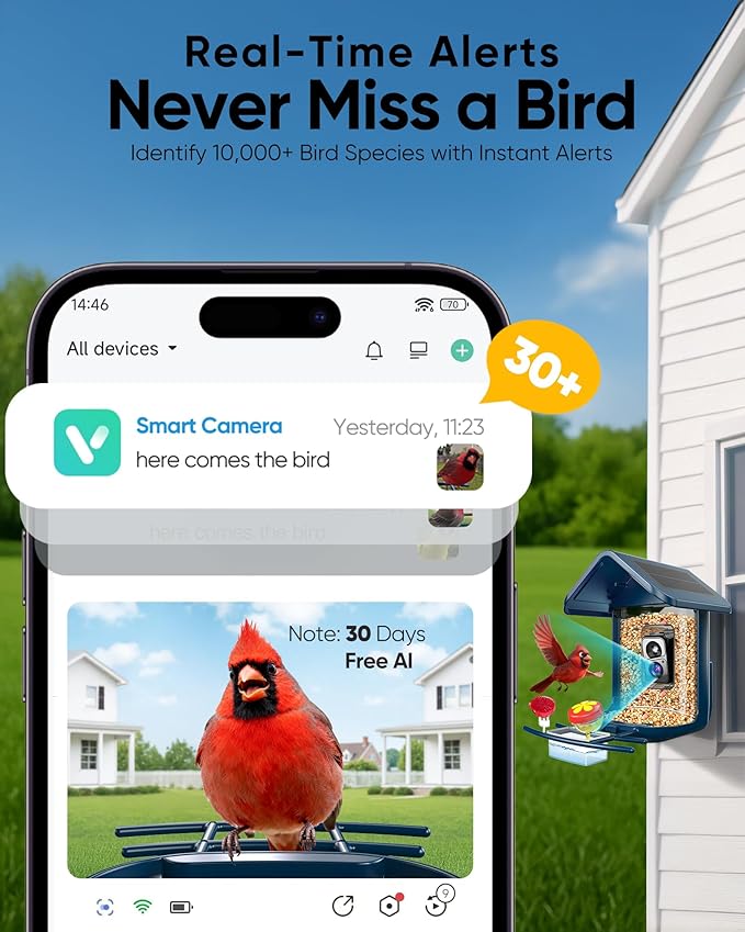 Bird Feeder with Camera Solar Powered - Smart Bird Feeder Camera 2K HD Live Stream, 5MP Photos, AI Identification for Backyard, 2.4Lb Large Capacity, Gifts for Mom Dad, Blue