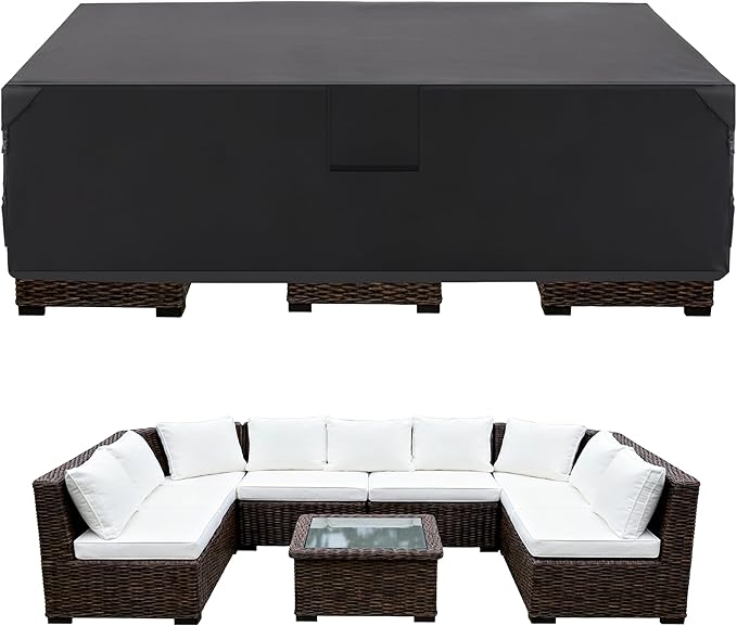 DUMOS Patio Furniture Cover Rectangular Heavy Duty 600D Waterproof UV Resistant Outdoor Sofa Couch Sectional Cover for Deck Table Chairs Backyard Dining Sets, 108"L x 82"W x 28"H, Black