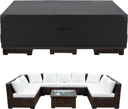 DUMOS Patio Furniture Cover Rectangular Heavy Duty 600D Waterproof UV Resistant Outdoor Sofa Couch Sectional Cover for Deck Table Chairs Backyard Dining Sets, 108"L x 82"W x 28"H, Black