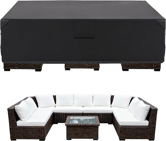DUMOS Patio Furniture Cover Rectangular Heavy Duty 600D Waterproof UV Resistant Outdoor Sofa Couch Sectional Cover for Deck Table Chairs Backyard Dining Sets, 108"L x 82"W x 28"H, Black