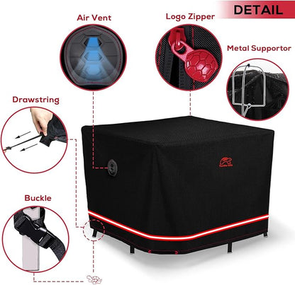 Turtle Life Patio Furniture Sets Cover, Heavy Duty Square Durable Waterproof Outdoor UV Resistant Anti-Fading Dining Table Chairs Furniture Cover, Black, 63"L x 63"W x 29"H