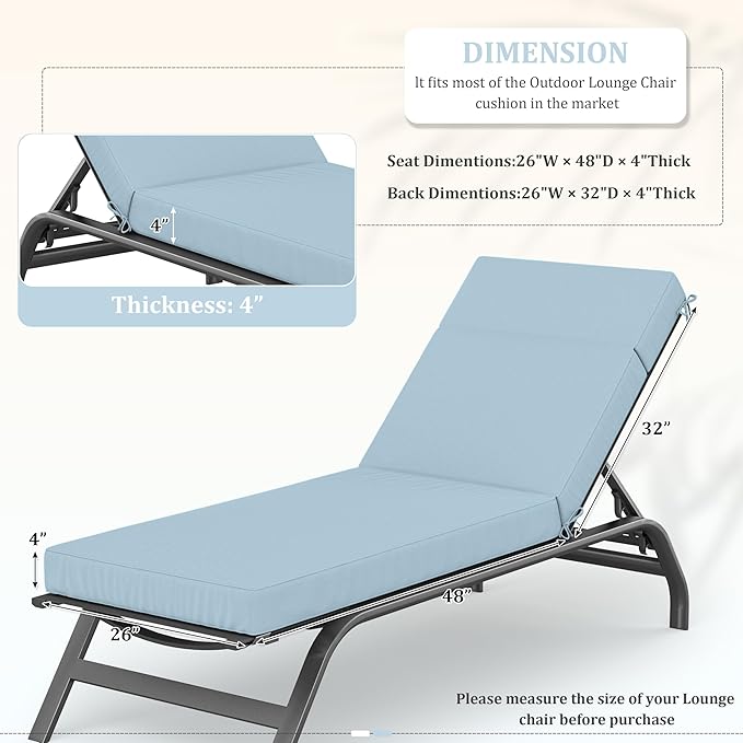 Chaise Lounge Cushions Outdoor, 80" L X 26" W X 4" D Lounge Chair Cushions for Outdoor Furniture, High-Density Foam Outdoor Chaise Cushion-Waterproof Fade-Resistant ThickPatio lounge chair cushion