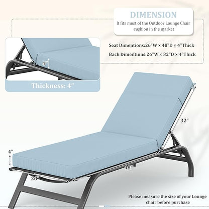 Chaise Lounge Cushions Outdoor, 80" L X 26" W X 4" D Lounge Chair Cushions for Outdoor Furniture, High-Density Foam Outdoor Chaise Cushion-Waterproof Fade-Resistant ThickPatio lounge chair cushion