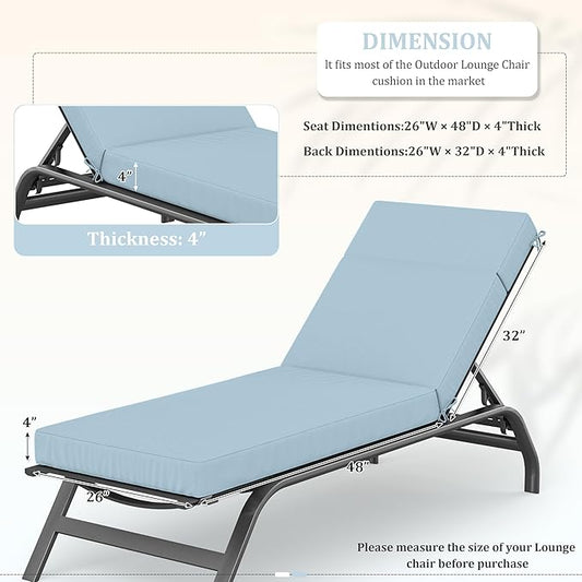 Chaise Lounge Cushions Outdoor, 80" L X 26" W X 4" D Lounge Chair Cushions for Outdoor Furniture, High-Density Foam Outdoor Chaise Cushion-Waterproof Fade-Resistant ThickPatio lounge chair cushion